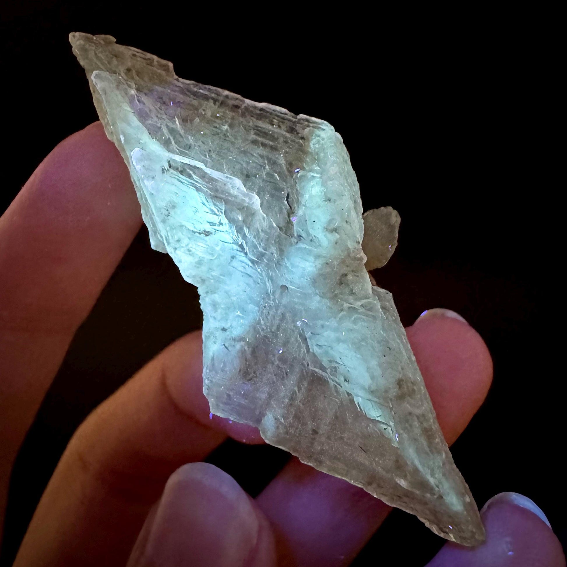 Hourglass Selenite | Phosphorescent UV Reactive Gypsum Crystal from Canada
