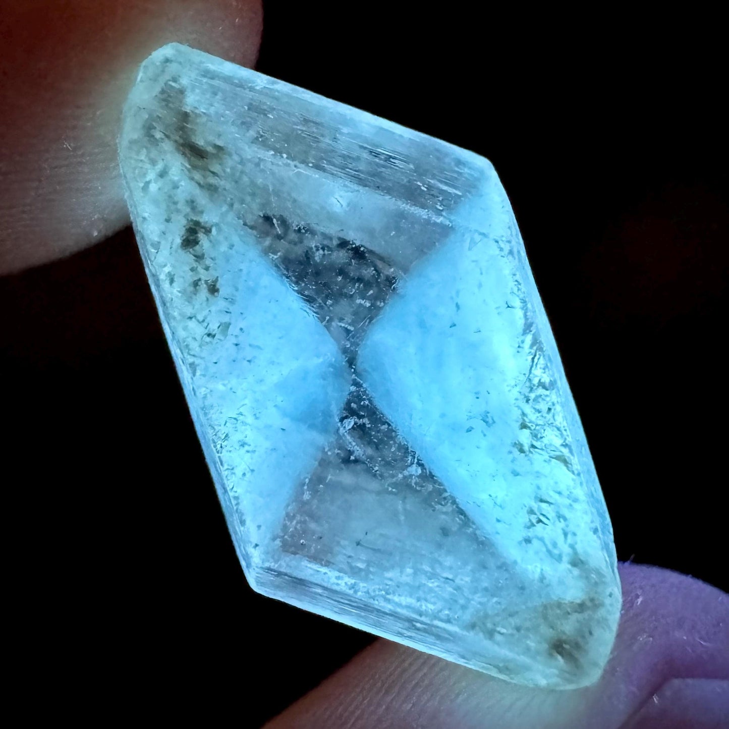 Hourglass Selenite | Phosphorescent UV Reactive Gypsum Crystal from Canada