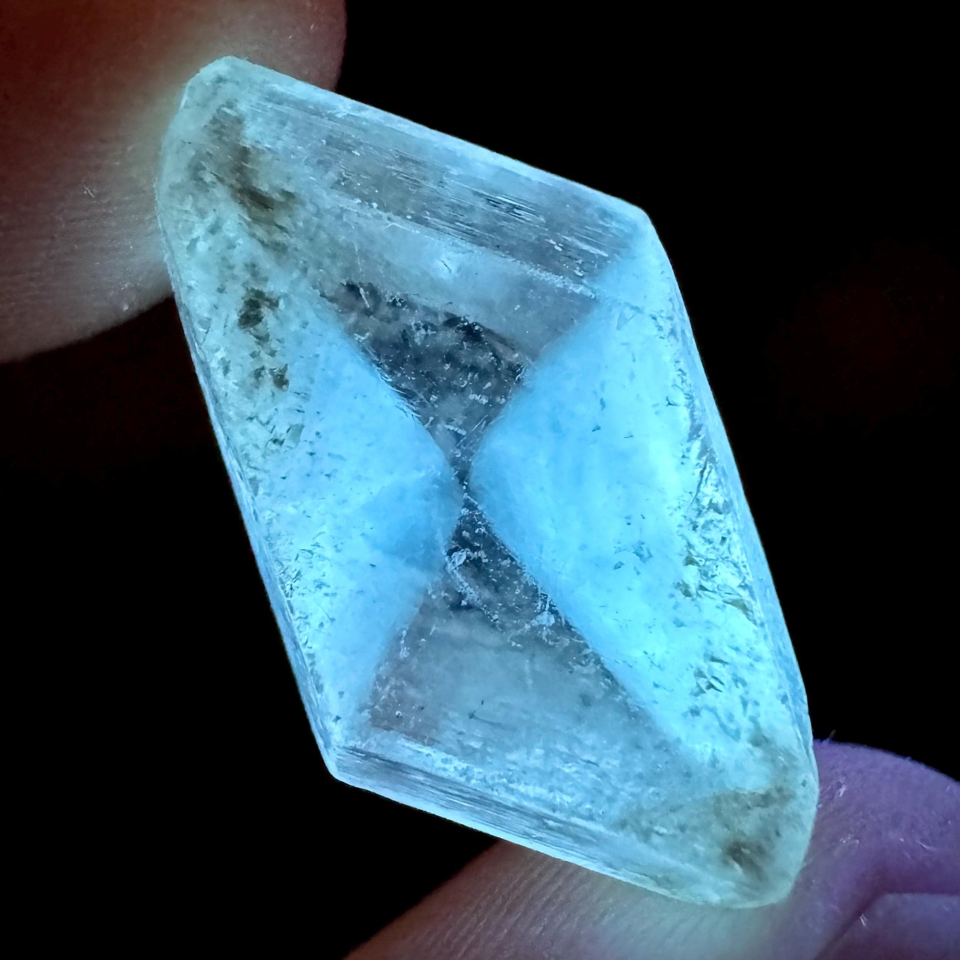 Hourglass Selenite | Phosphorescent UV Reactive Gypsum Crystal from Canada