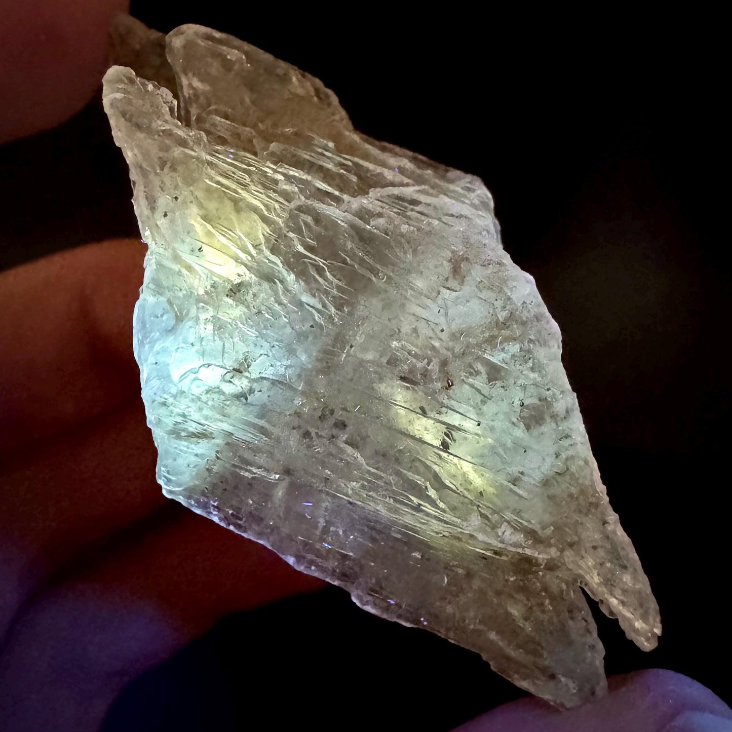 Hourglass Selenite | Phosphorescent UV Reactive Gypsum Crystal from Canada