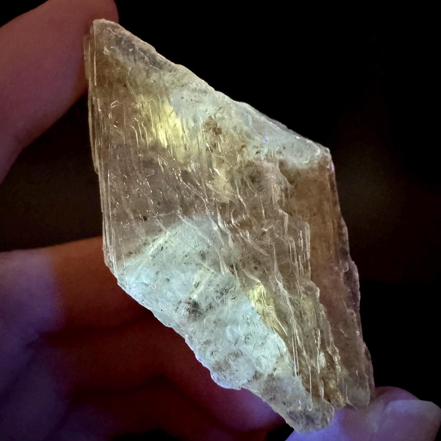 Hourglass Selenite | Phosphorescent UV Reactive Gypsum Crystal from Canada