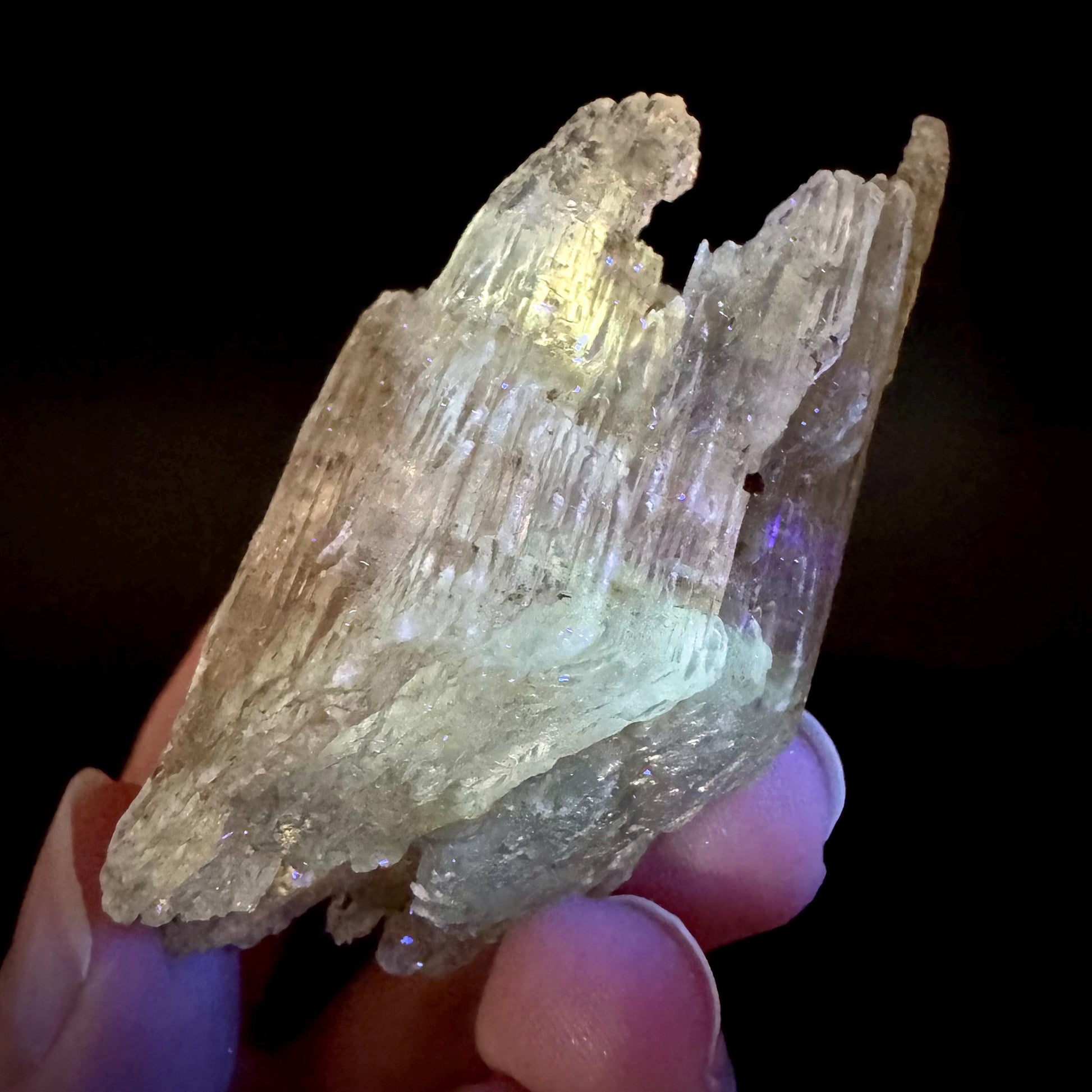 Hourglass Selenite | Phosphorescent UV Reactive Gypsum Crystal from Canada