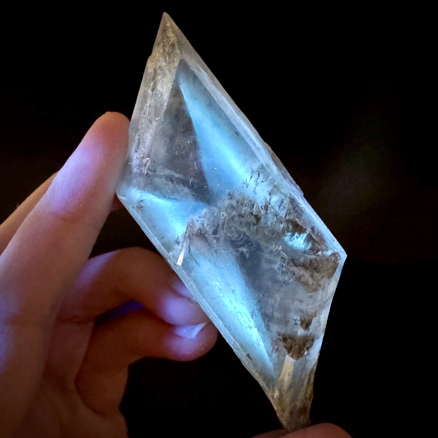 Hourglass Selenite | Phosphorescent UV Reactive Gypsum Crystal from Canada