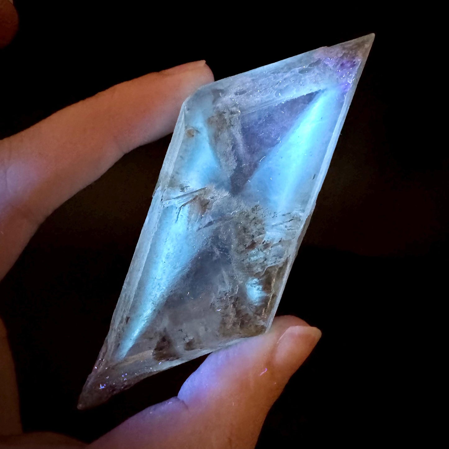 Hourglass Selenite | Phosphorescent UV Reactive Gypsum Crystal from Canada
