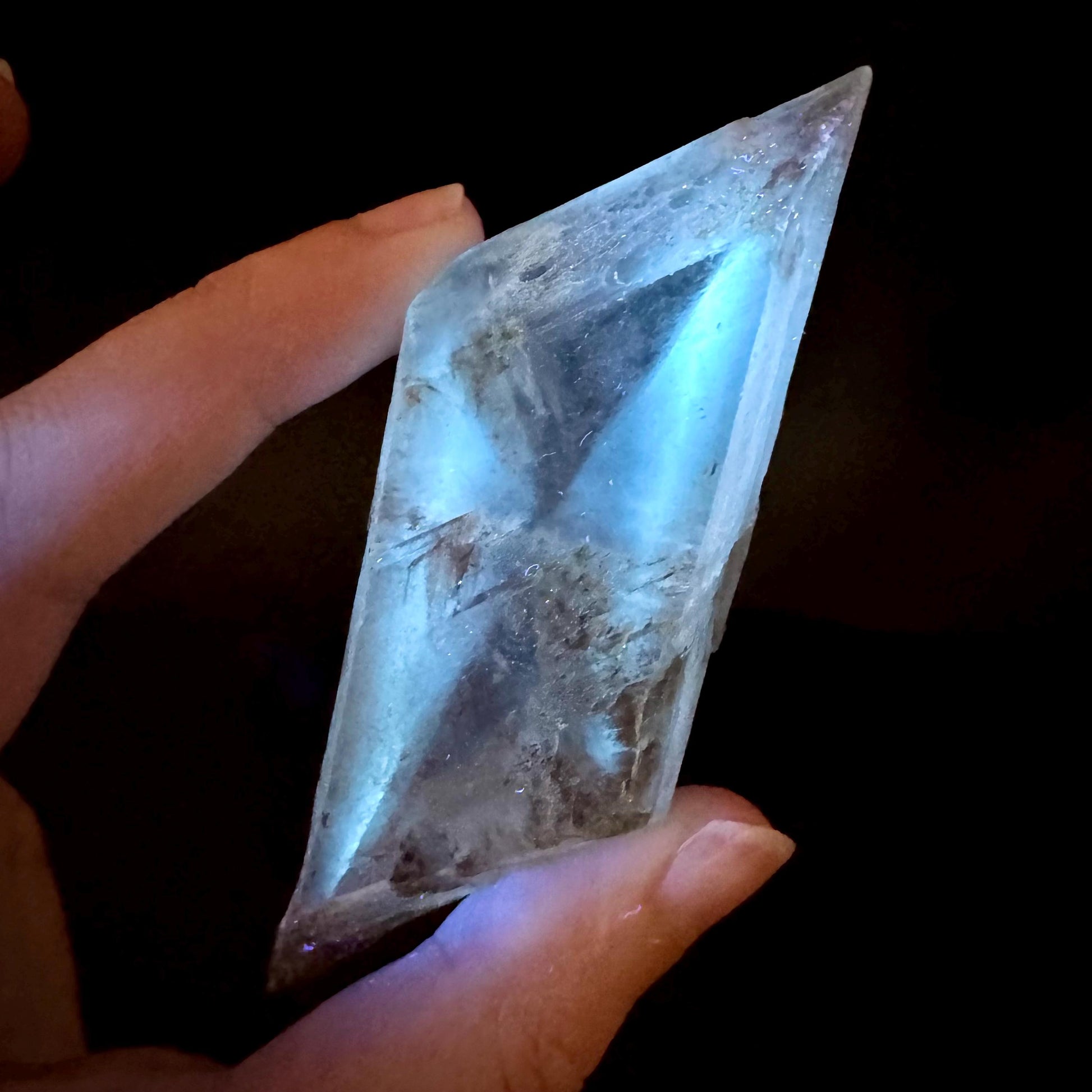 Hourglass Selenite | Phosphorescent UV Reactive Gypsum Crystal from Canada