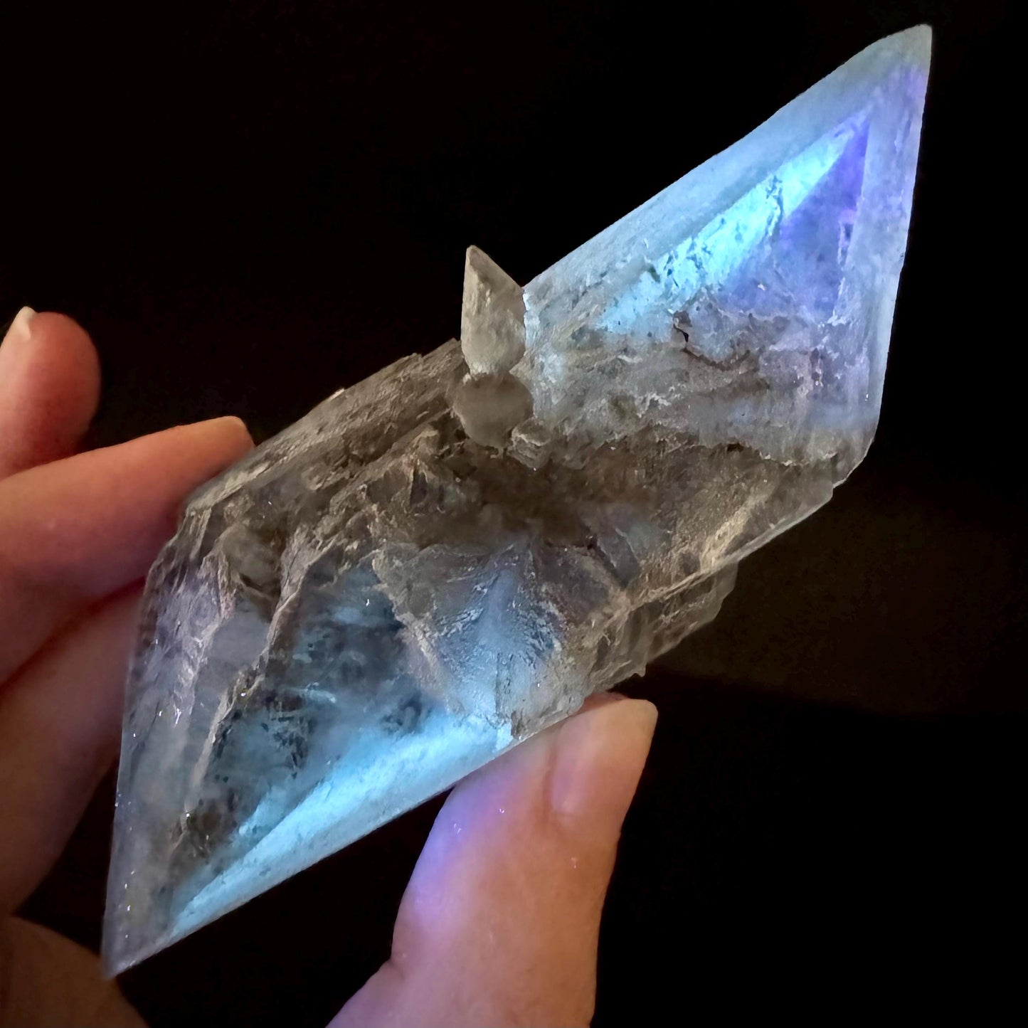 Hourglass Selenite | Phosphorescent UV Reactive Gypsum Crystal from Canada