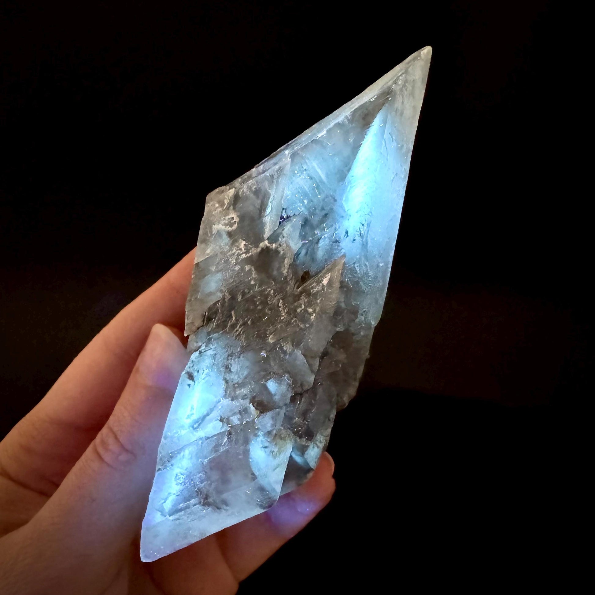 Hourglass Selenite | Phosphorescent UV Reactive Gypsum Crystal from Canada