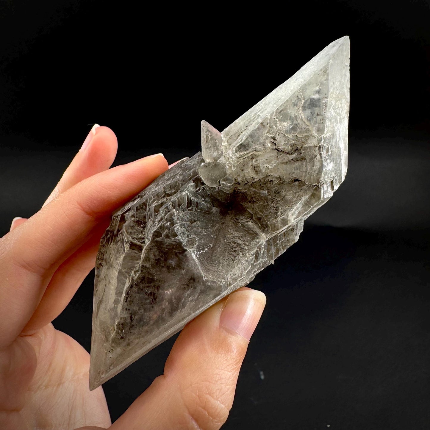 Hourglass Selenite | Phosphorescent UV Reactive Gypsum Crystal from Canada