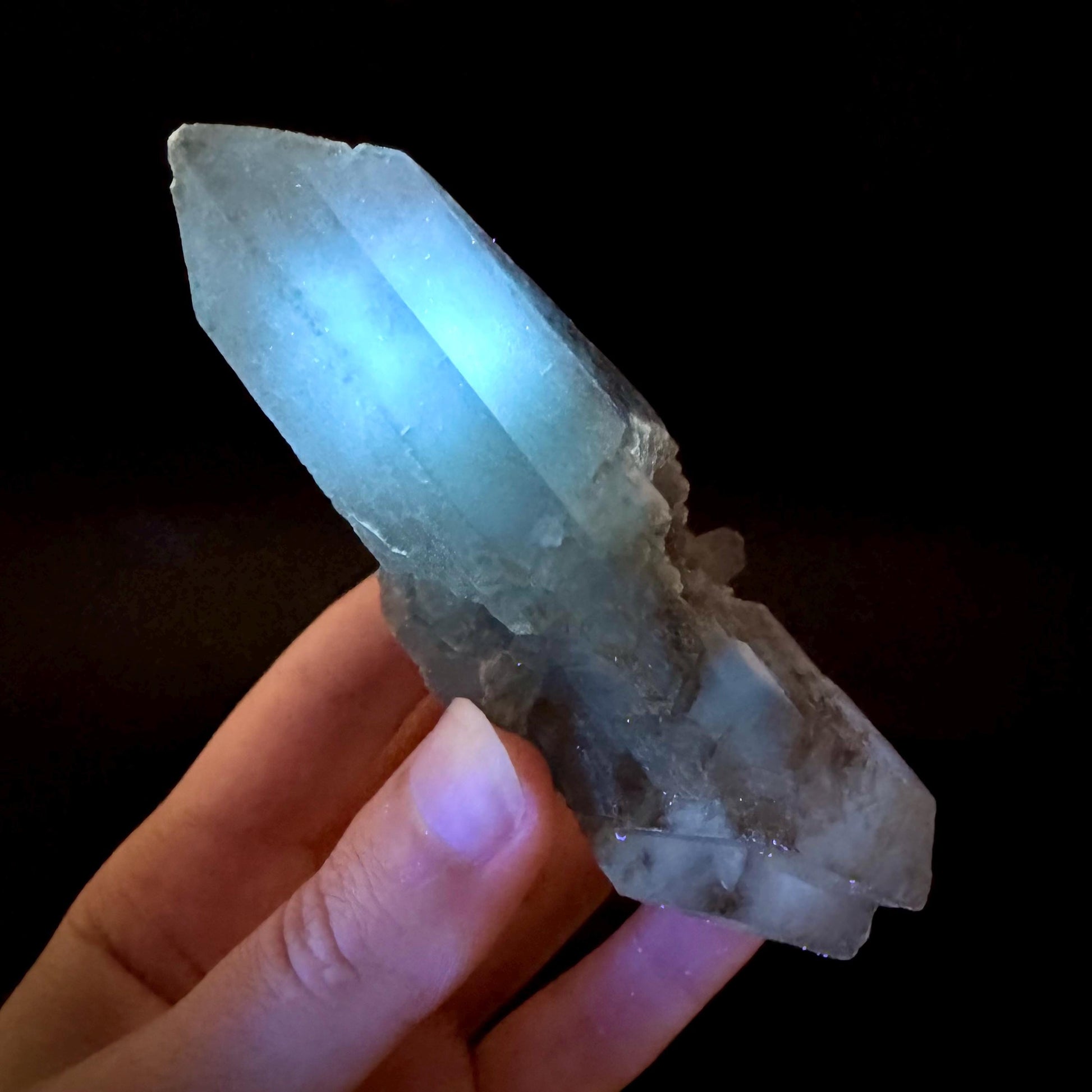Hourglass Selenite | Phosphorescent UV Reactive Gypsum Crystal from Canada