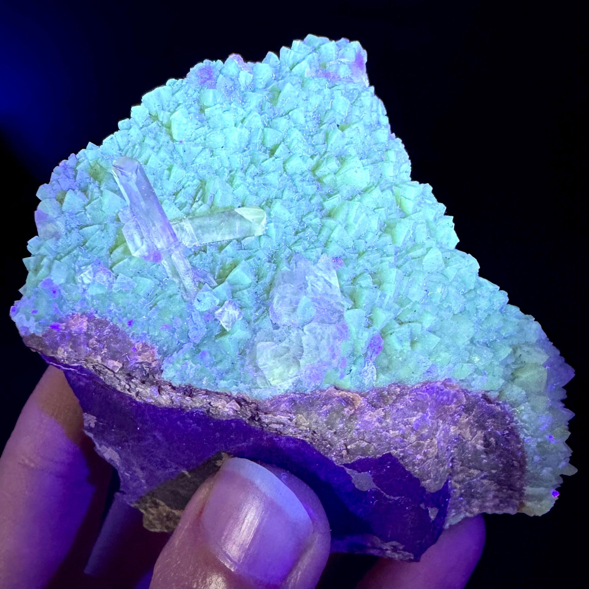 Barite on Yellow Calcite (Montana, USA) | UV reactive crystal cluster, mineral specimen