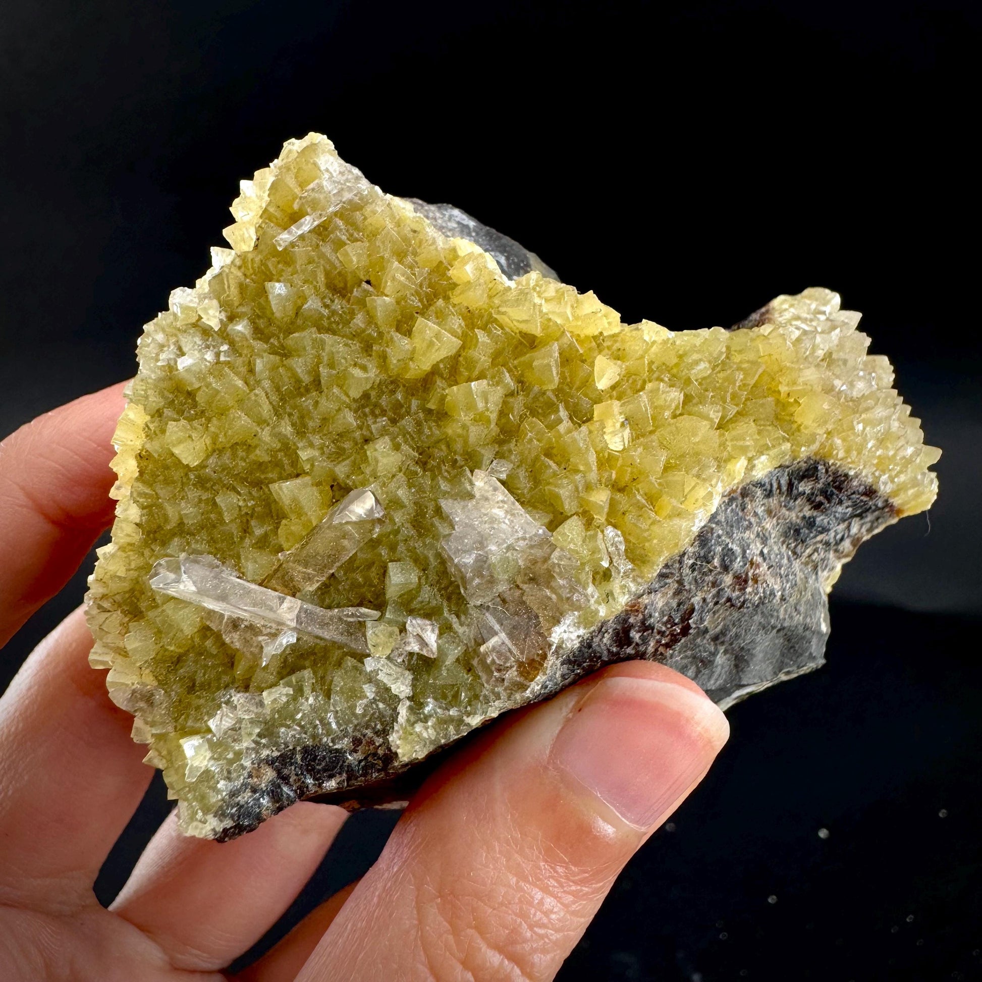 Barite on Yellow Calcite (Montana, USA) | UV reactive crystal cluster, mineral specimen