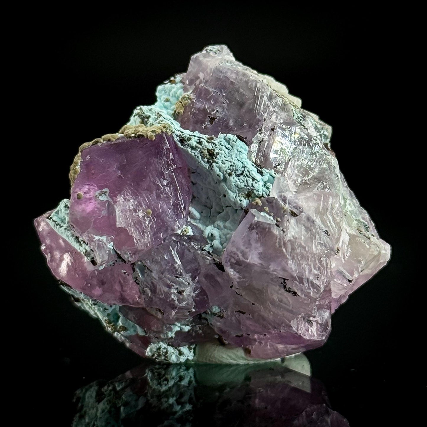 Gem Cobaltoan Calcite with Kolwezite & Chrysocolla | translucent pink crystal cluster, mineral specimen