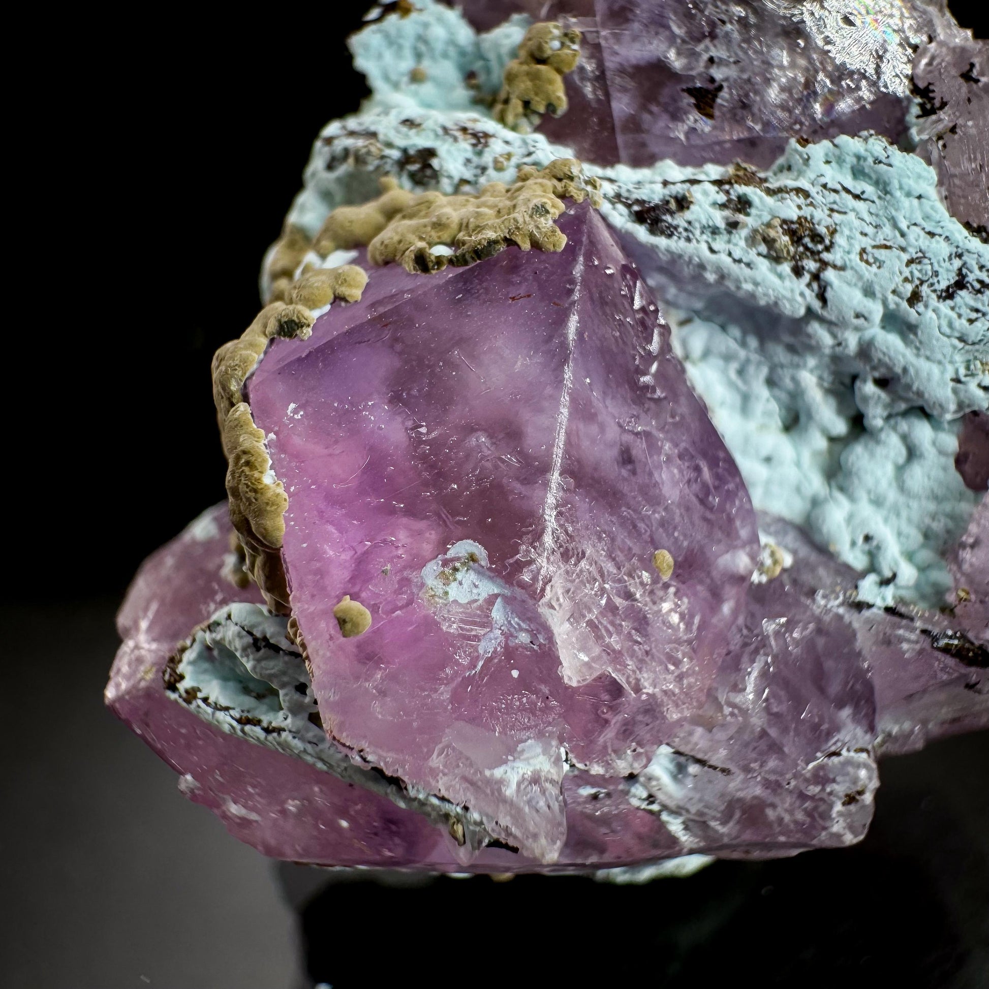 Gem Cobaltoan Calcite with Kolwezite & Chrysocolla | translucent pink crystal cluster, mineral specimen