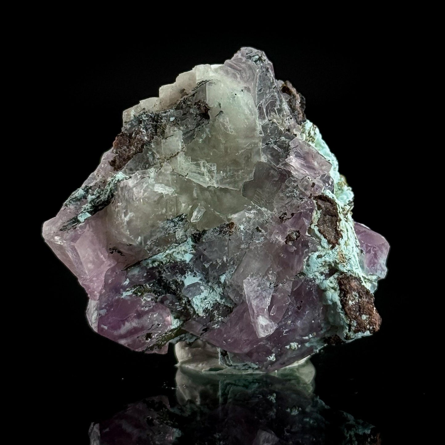 Gem Cobaltoan Calcite with Kolwezite & Chrysocolla | translucent pink crystal cluster, mineral specimen