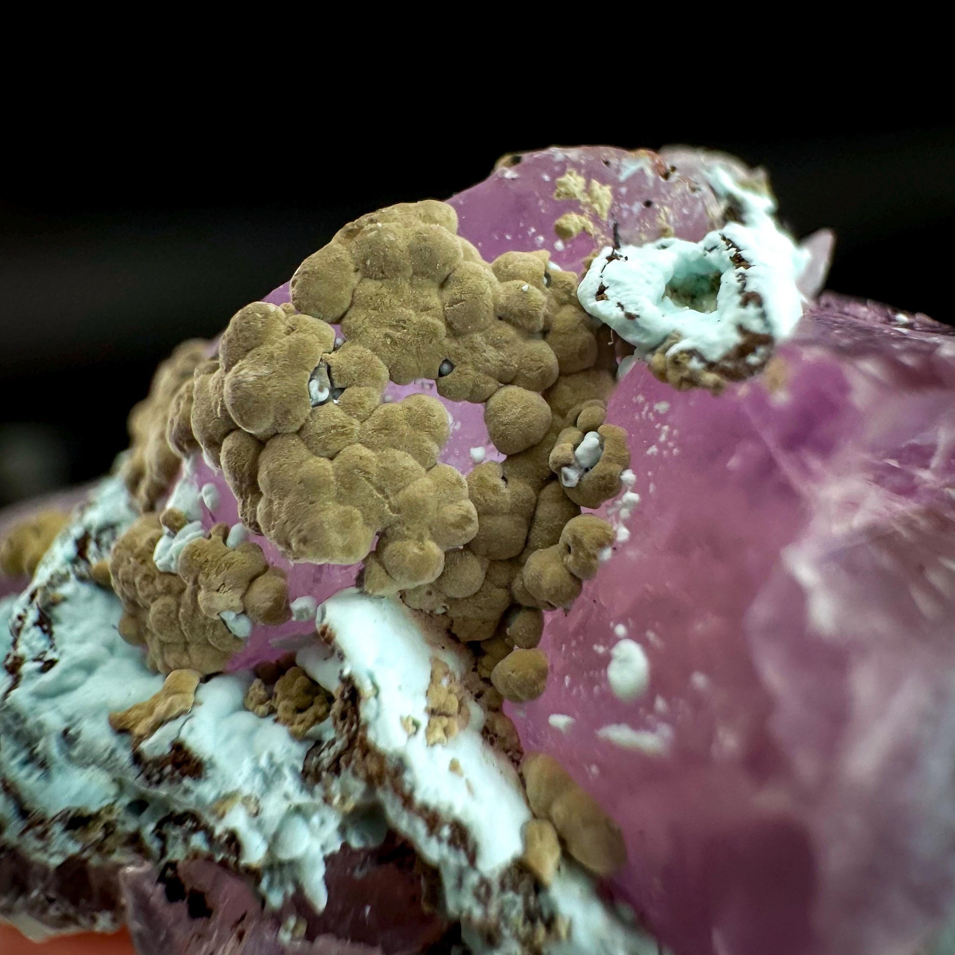 Gem Cobaltoan Calcite with Kolwezite & Chrysocolla | translucent pink crystal cluster, mineral specimen