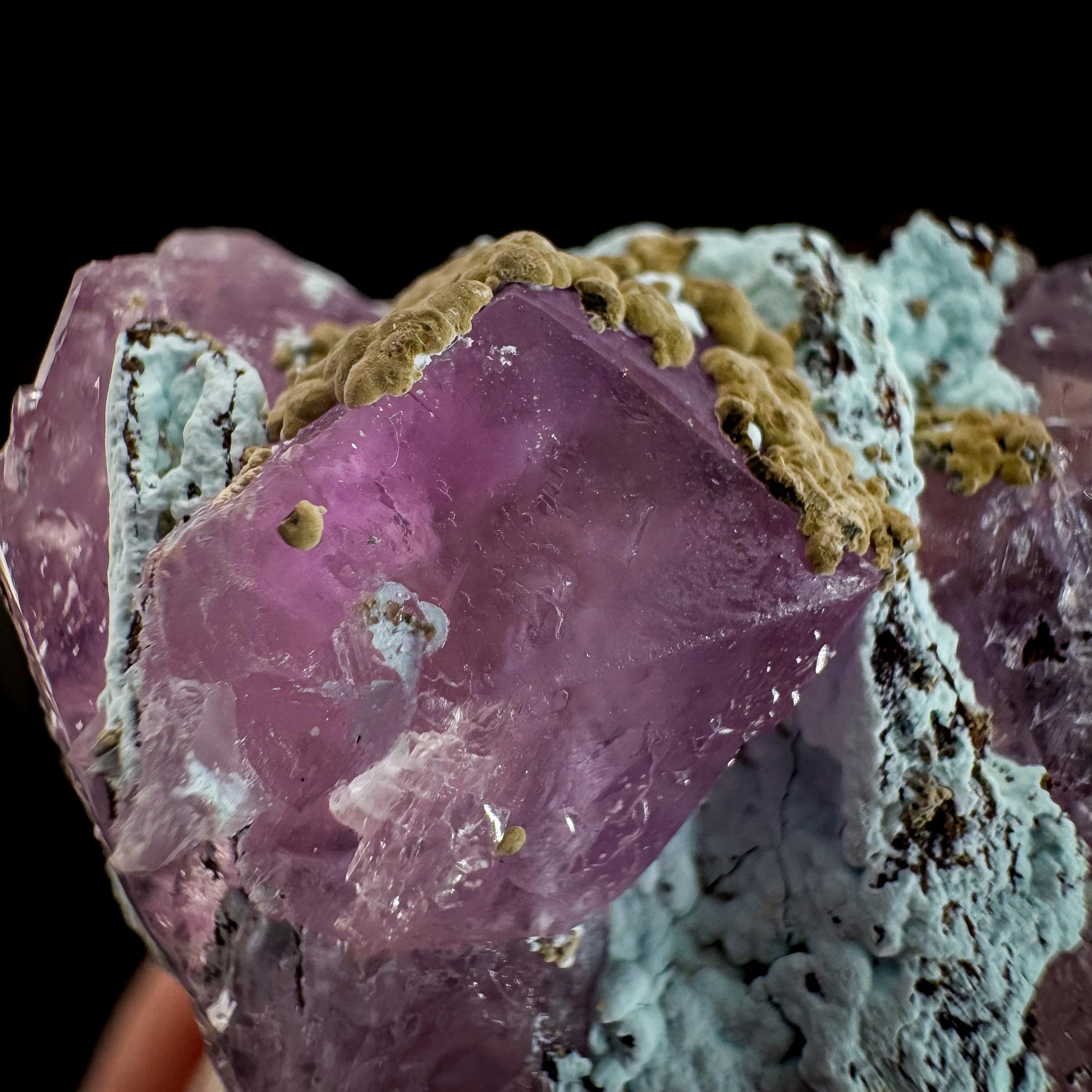 Gem Cobaltoan Calcite with Kolwezite & Chrysocolla | translucent pink crystal cluster, mineral specimen
