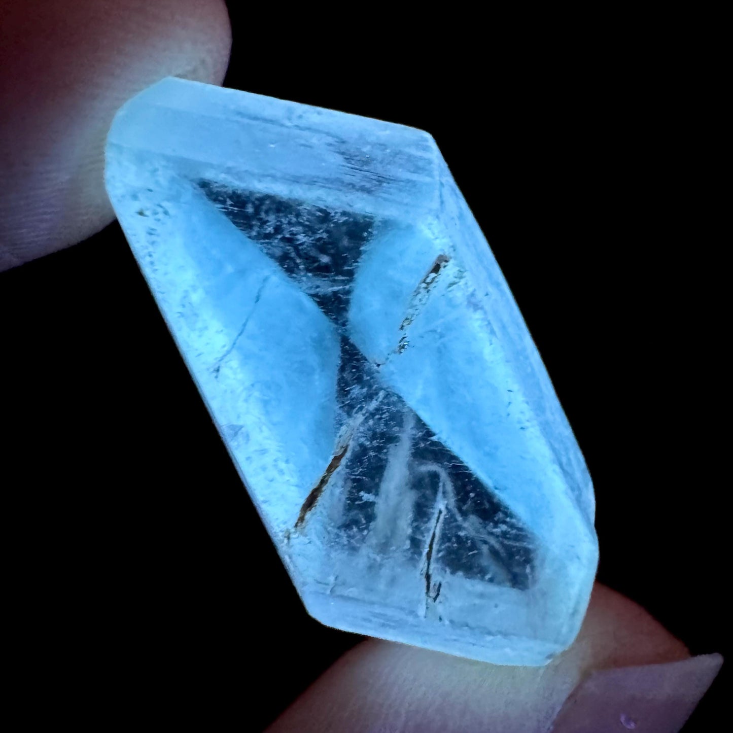 Hourglass Selenite | Phosphorescent UV Reactive Gypsum Crystal from Canada