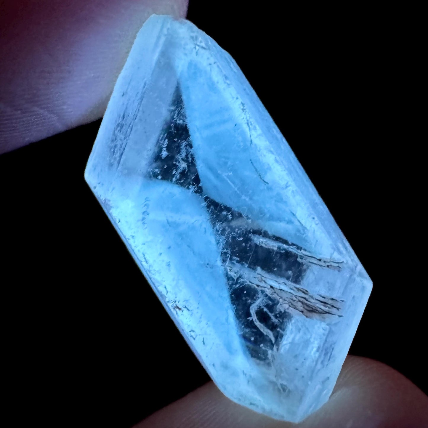 Hourglass Selenite | Phosphorescent UV Reactive Gypsum Crystal from Canada