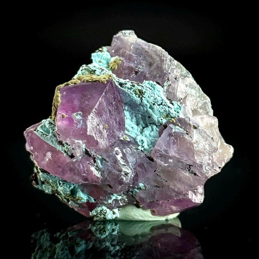 Gem Cobaltoan Calcite with Kolwezite & Chrysocolla | translucent pink crystal cluster, mineral specimen