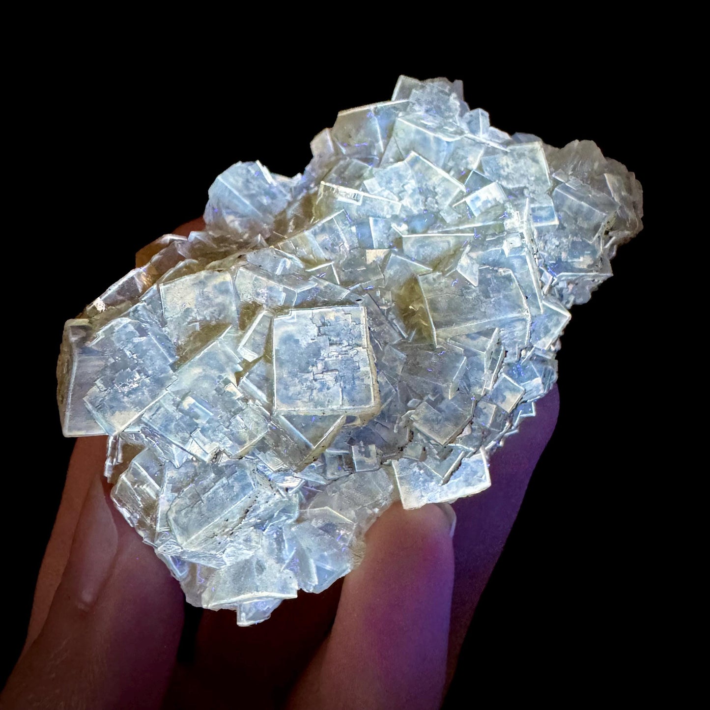 Yellow Fluorite | fluorescent crystal cluster, mineral specimen from Spain