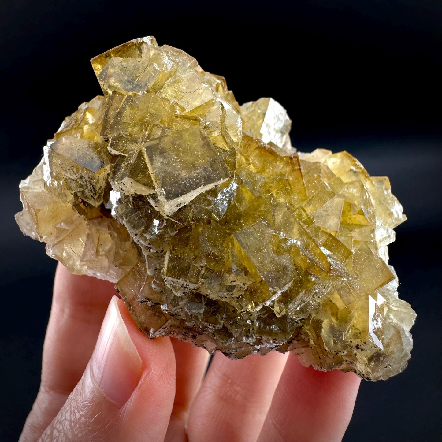 Yellow Fluorite | fluorescent crystal cluster, mineral specimen from Spain