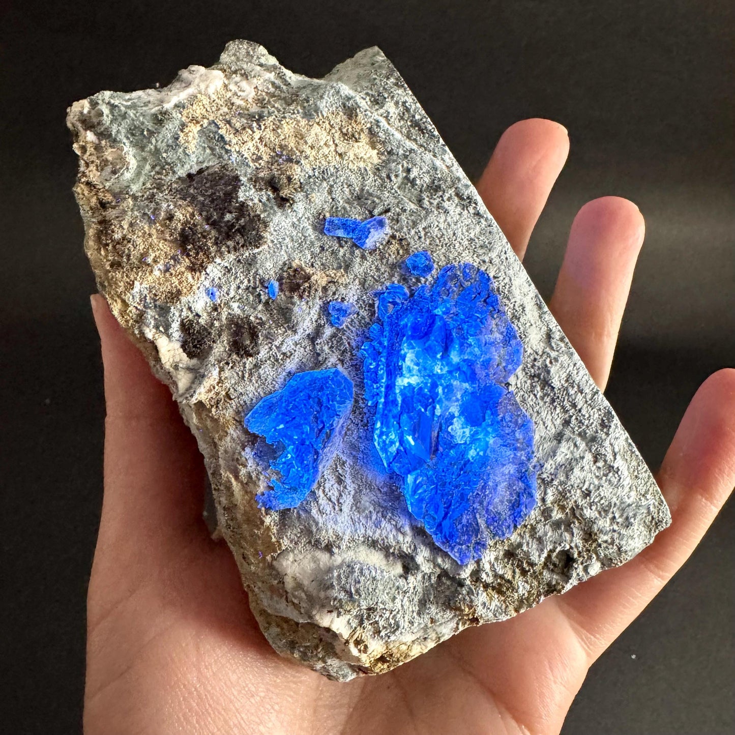 Benitoite with Joaquinite, Serandite & Neptunite (California, USA) | UV reactive benitoite crystal, rare mineral specimen