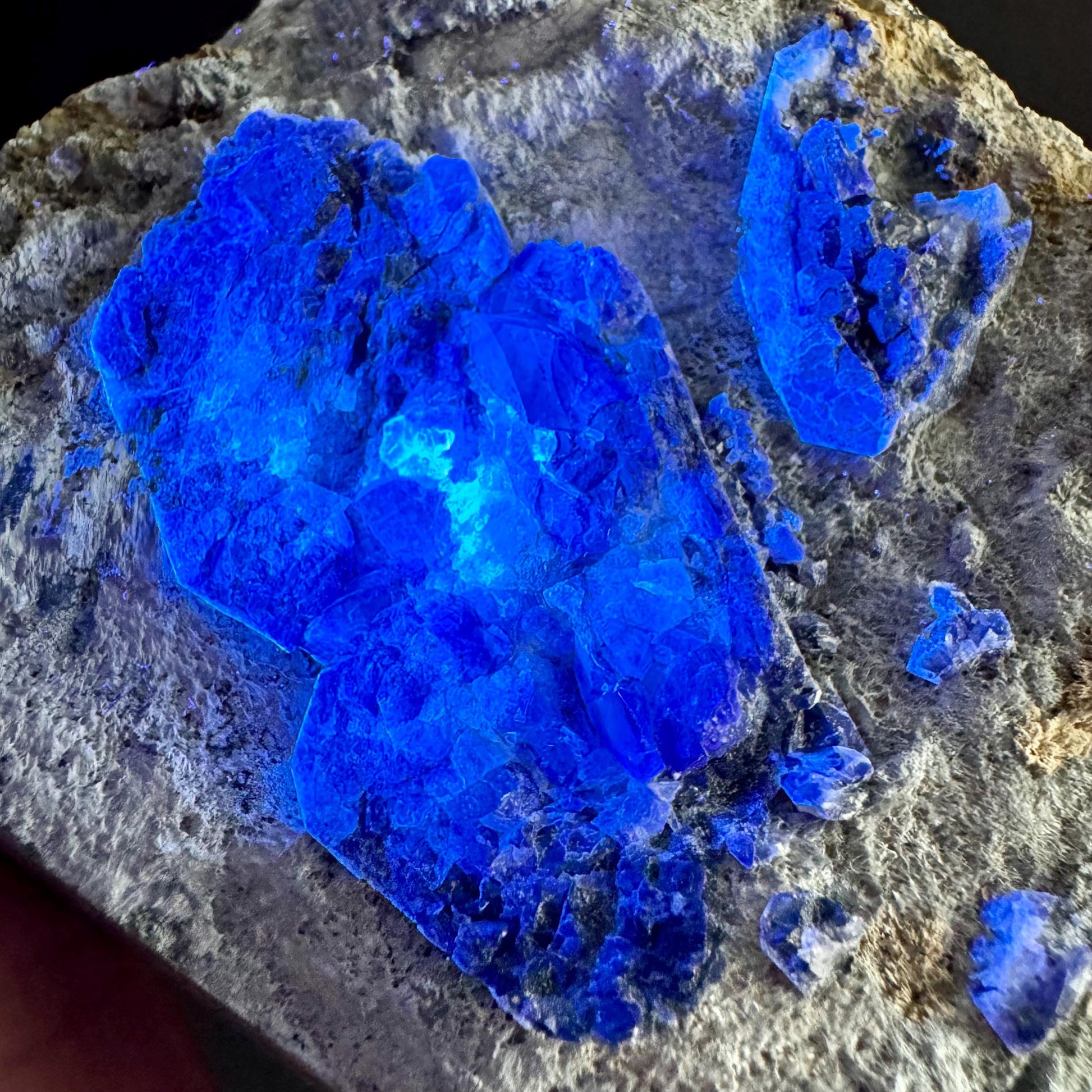 Benitoite with Joaquinite, Serandite & Neptunite (California, USA) | UV reactive benitoite crystal, rare mineral specimen