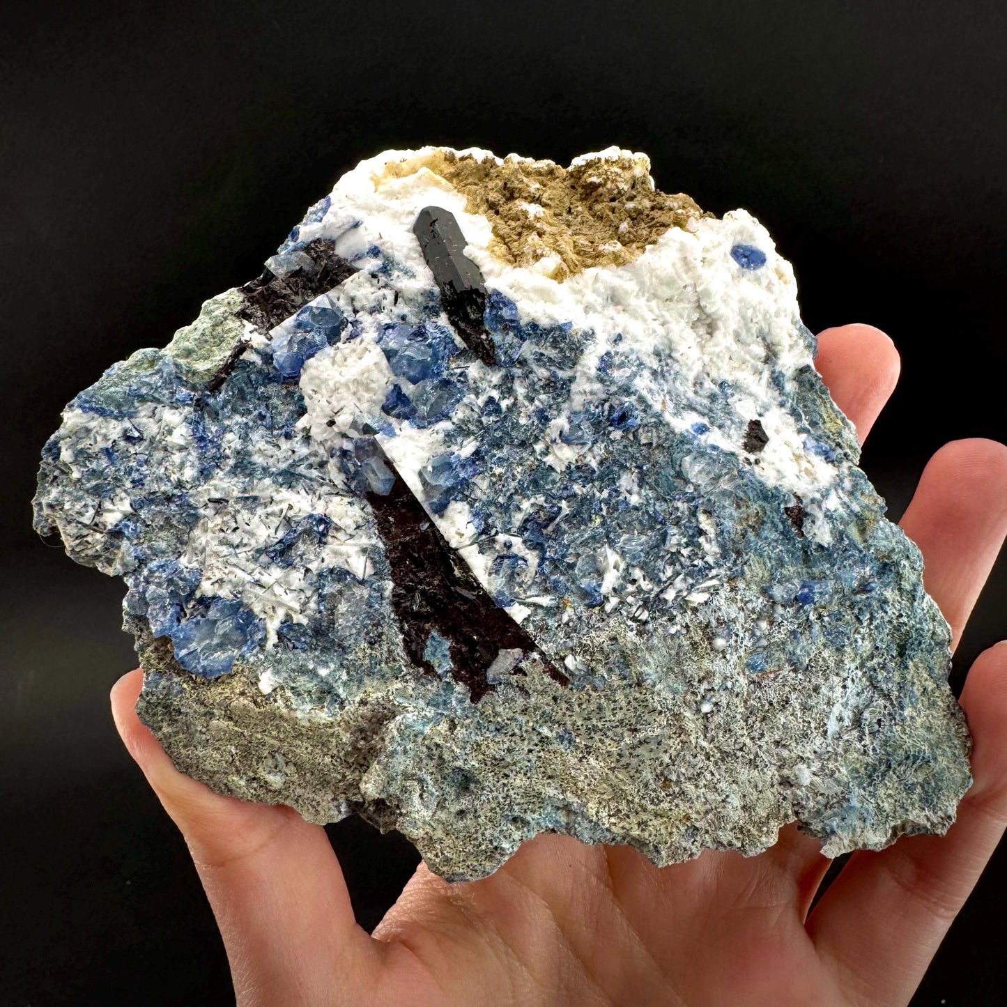 Benitoite with Joaquinite & Neptunite (California, USA) | UV reactive benitoite crystal, rare mineral specimen