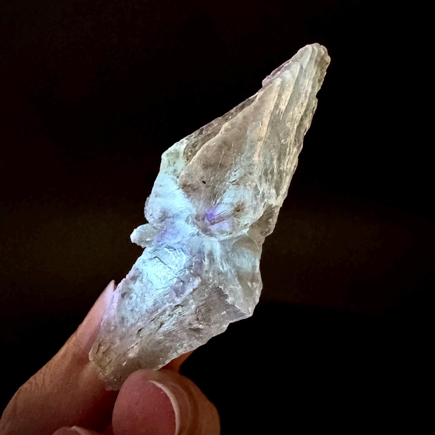Hourglass Selenite | Phosphorescent UV Reactive Gypsum Crystal from Canada