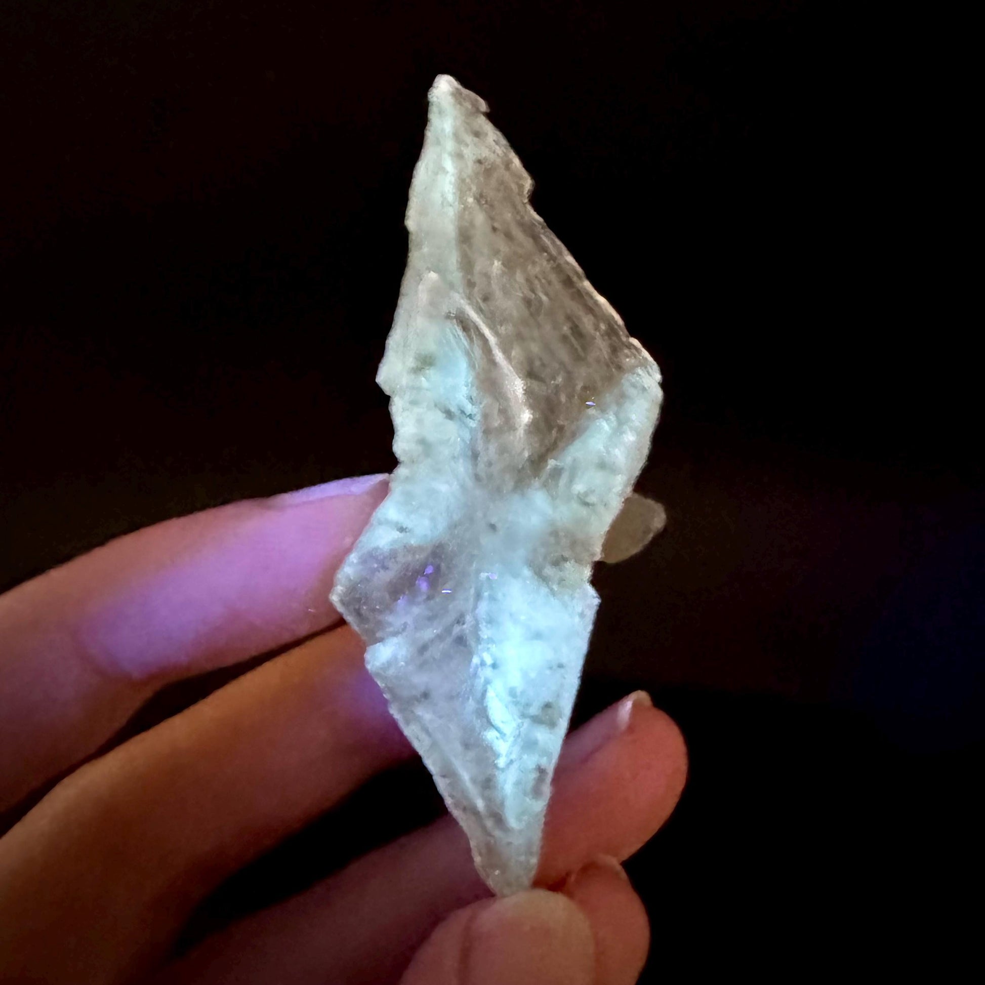 Hourglass Selenite | Phosphorescent UV Reactive Gypsum Crystal from Canada