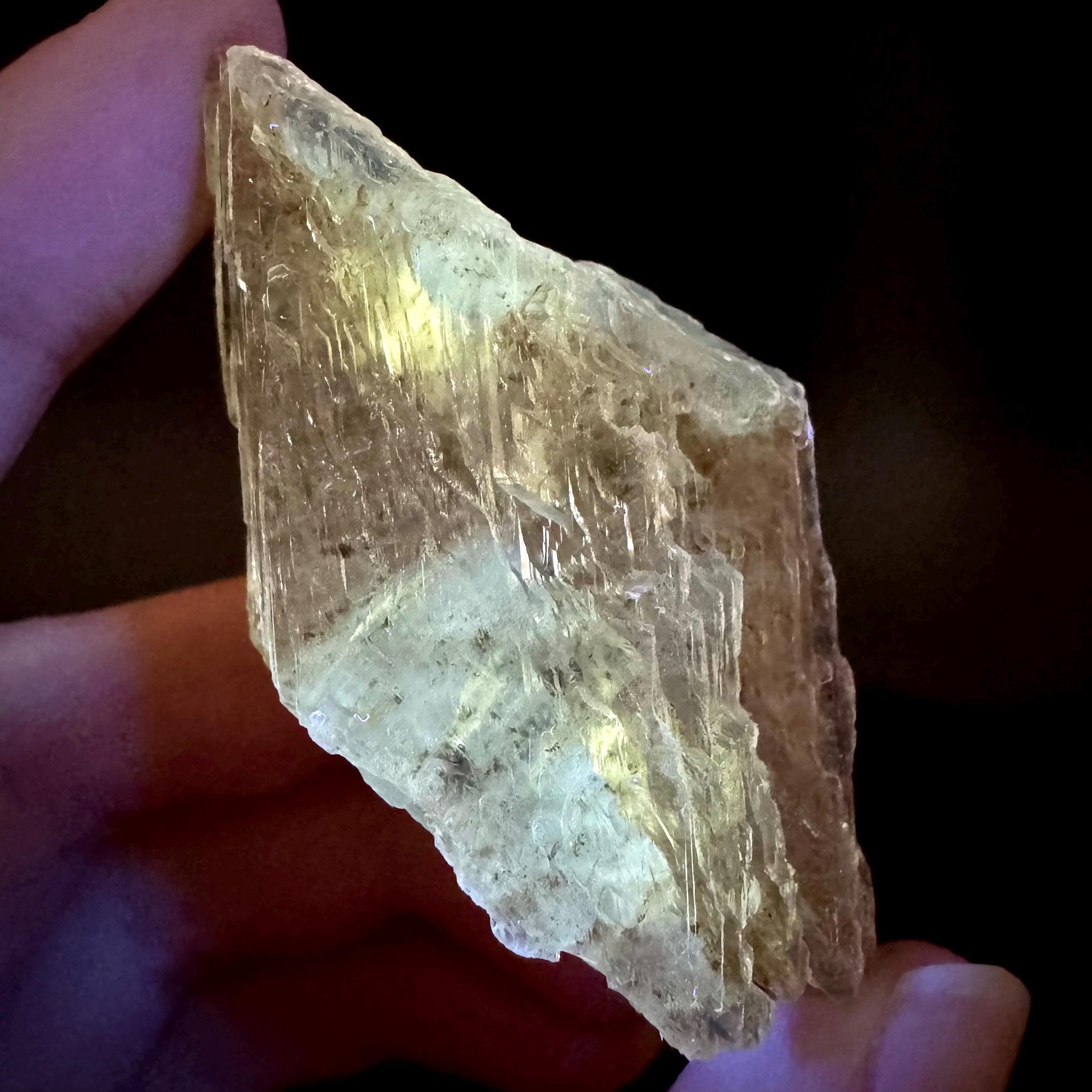 Hourglass Selenite | Phosphorescent UV Reactive Gypsum Crystal from Canada
