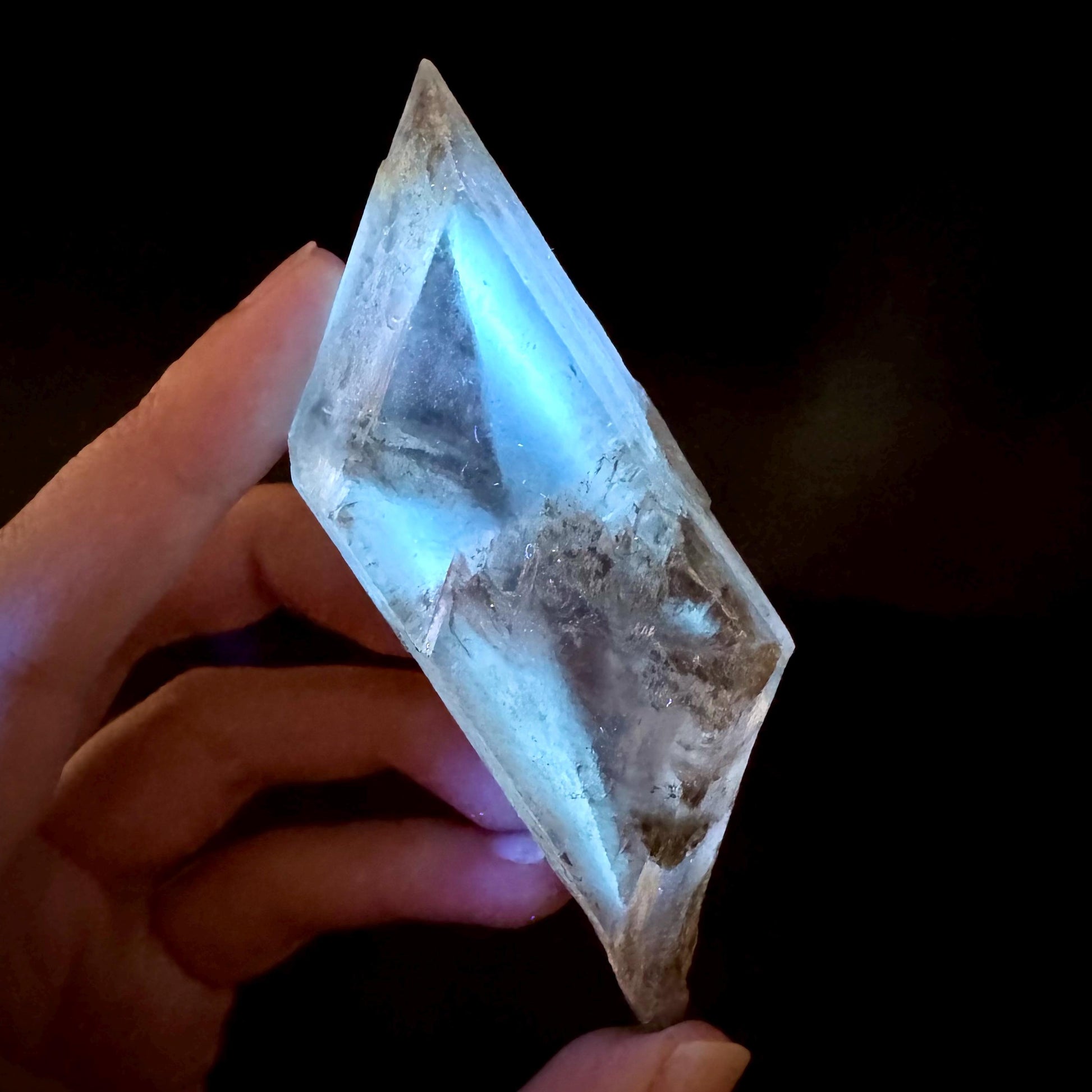 Hourglass Selenite | Phosphorescent UV Reactive Gypsum Crystal from Canada