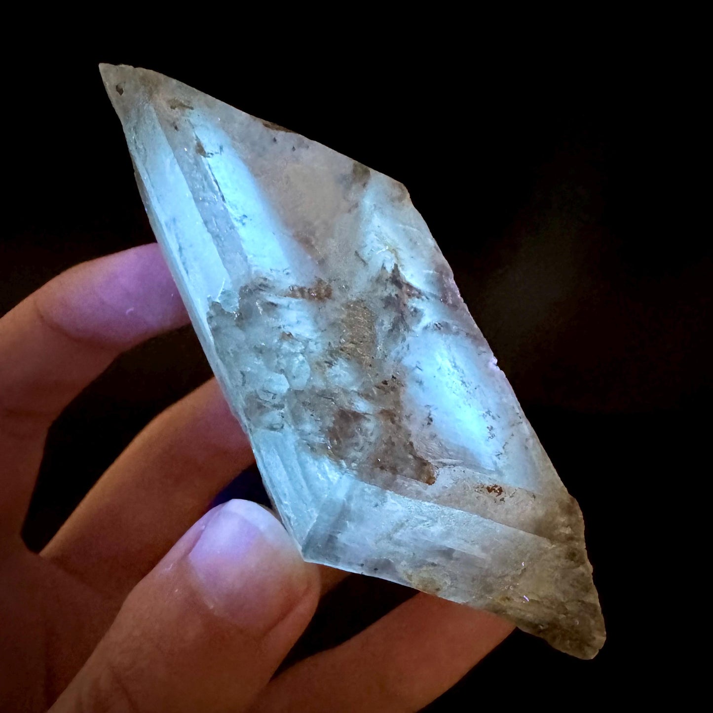 Hourglass Selenite | Phosphorescent UV Reactive Gypsum Crystal from Canada