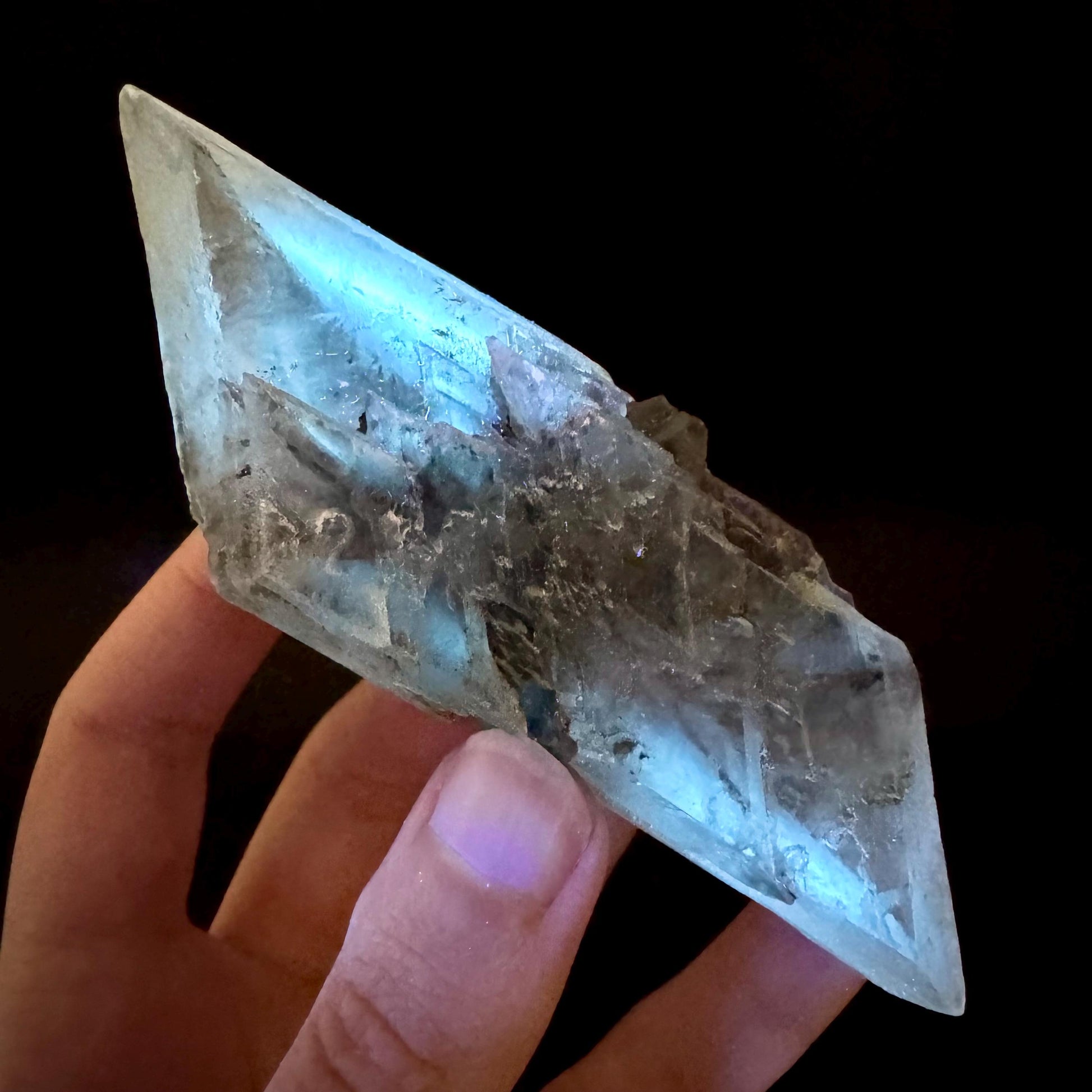 Hourglass Selenite | Phosphorescent UV Reactive Gypsum Crystal from Canada