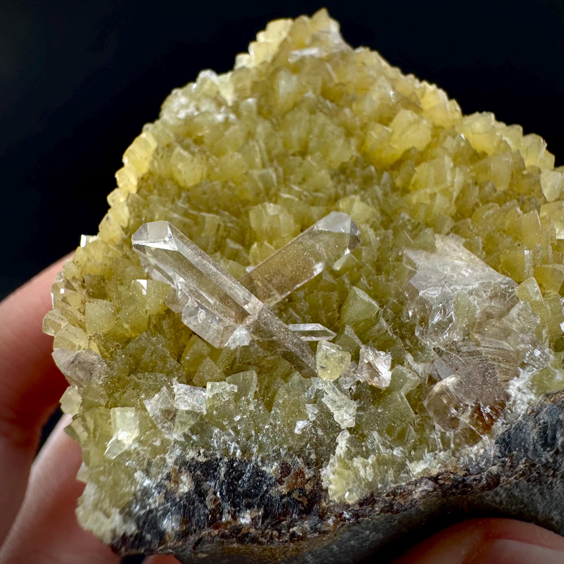 Barite on Yellow Calcite (Montana, USA) | UV reactive crystal cluster, mineral specimen