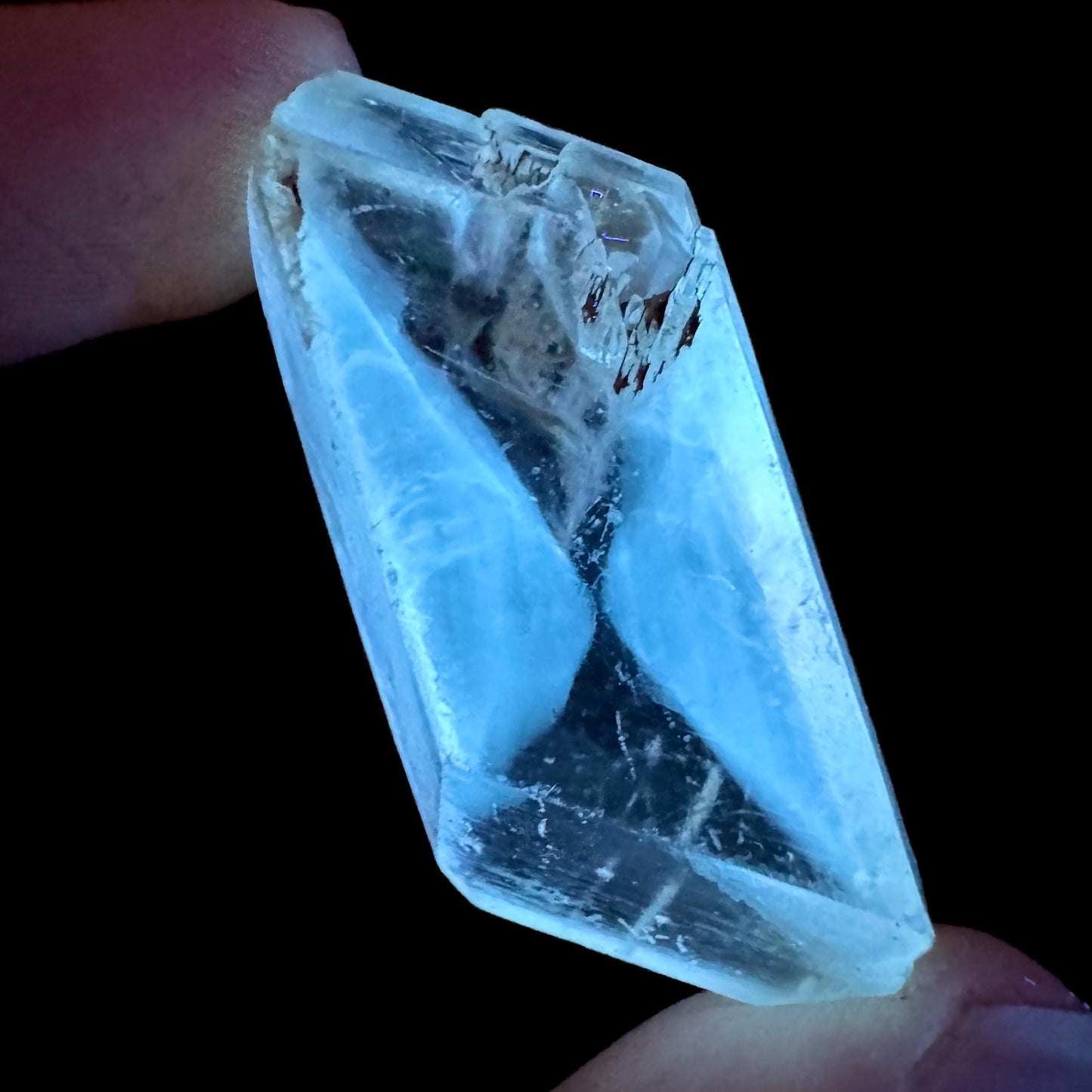 Hourglass Selenite | Phosphorescent UV Reactive Gypsum Crystal from Canada