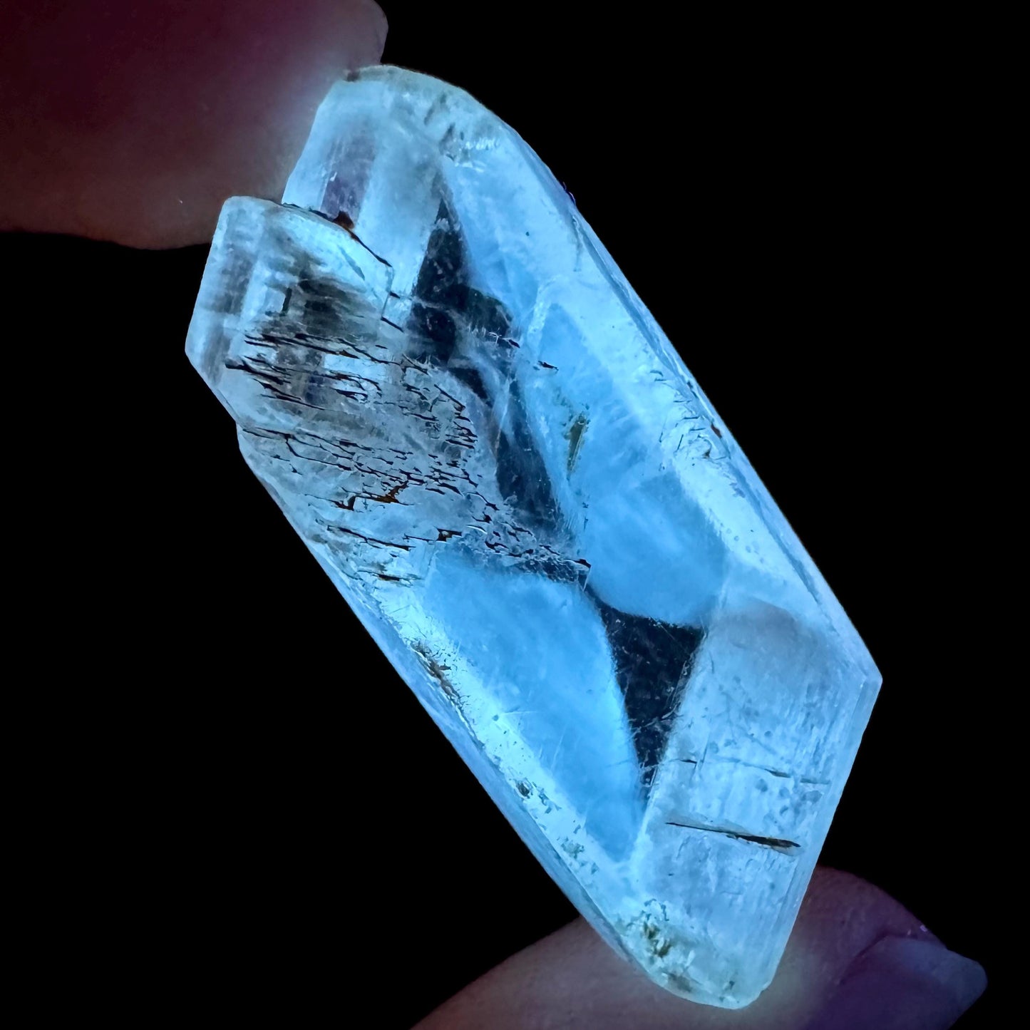 Hourglass Selenite | Phosphorescent UV Reactive Gypsum Crystal from Canada