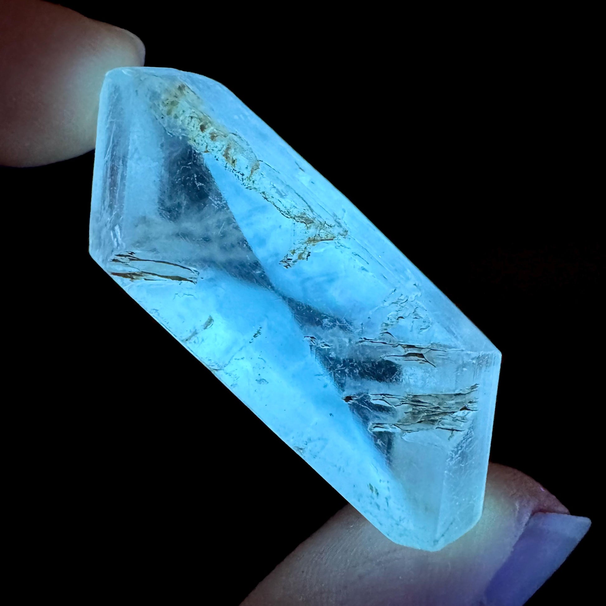 Hourglass Selenite | Phosphorescent UV Reactive Gypsum Crystal from Canada