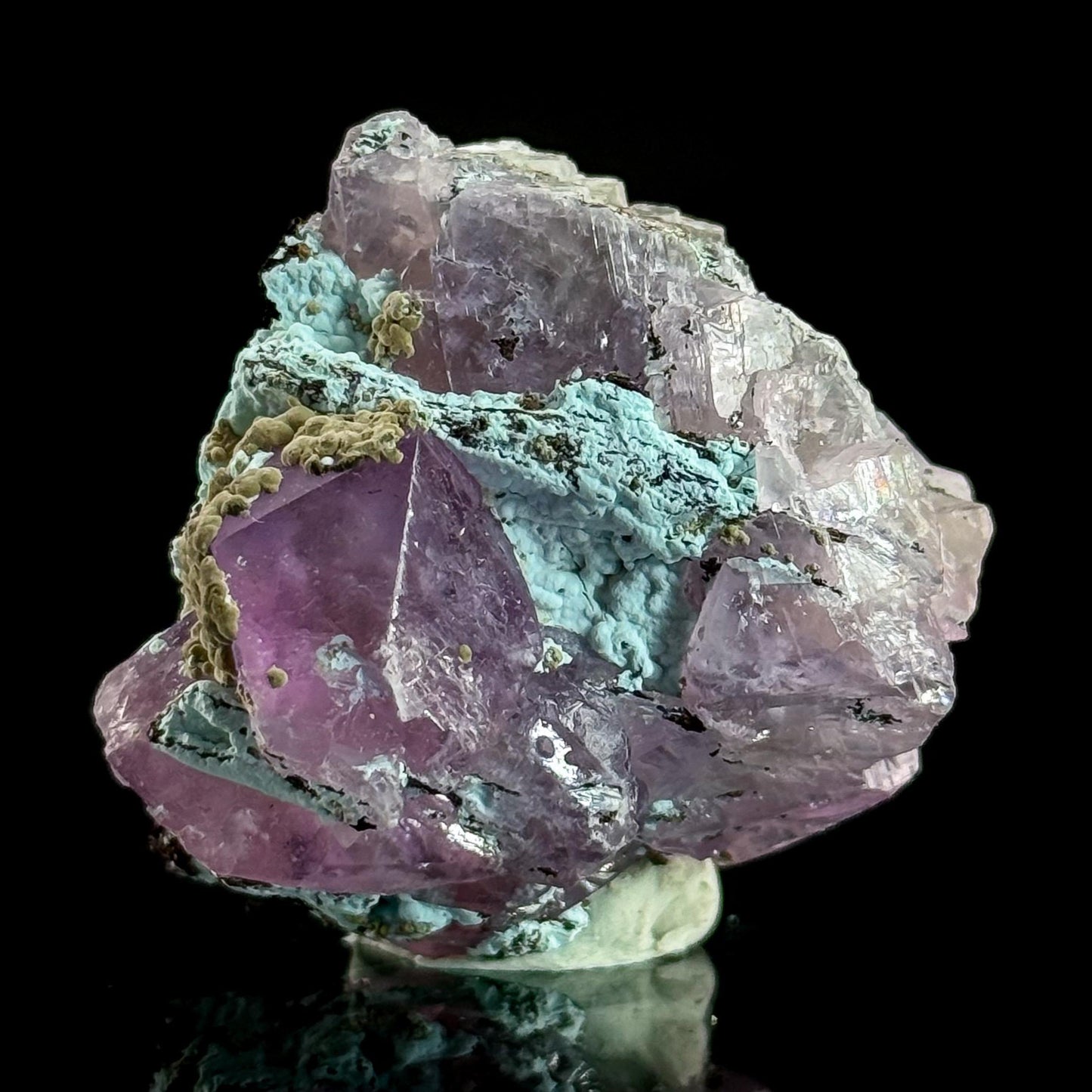 Gem Cobaltoan Calcite with Kolwezite & Chrysocolla | translucent pink crystal cluster, mineral specimen