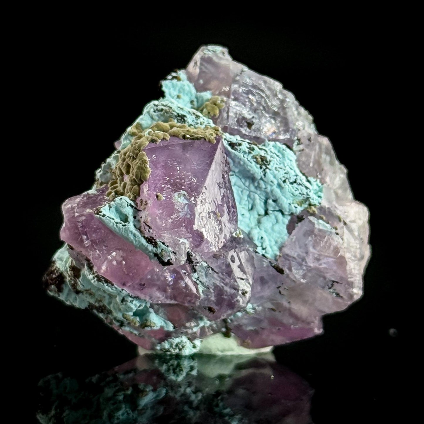 Gem Cobaltoan Calcite with Kolwezite & Chrysocolla | translucent pink crystal cluster, mineral specimen