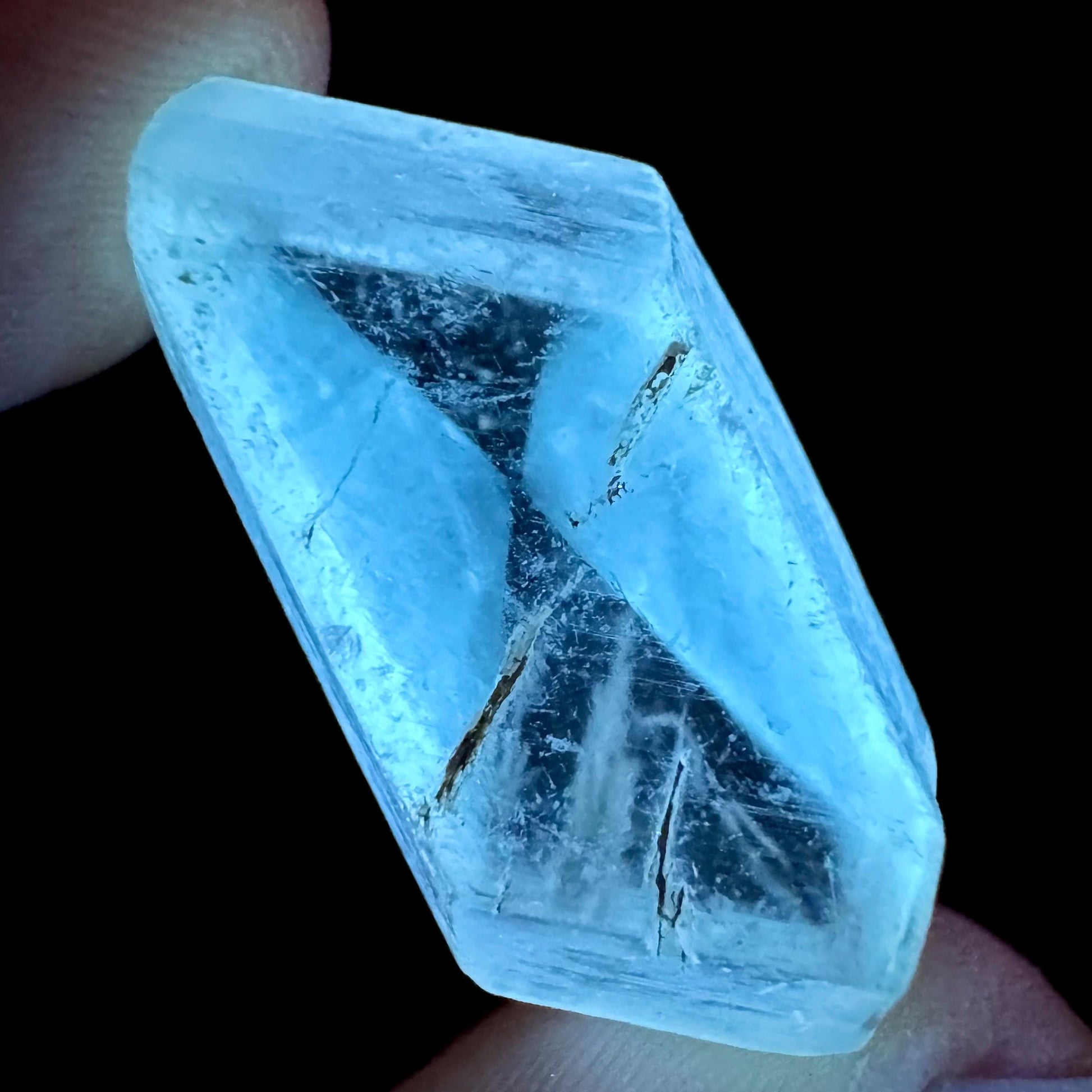 Hourglass Selenite | Phosphorescent UV Reactive Gypsum Crystal from Canada