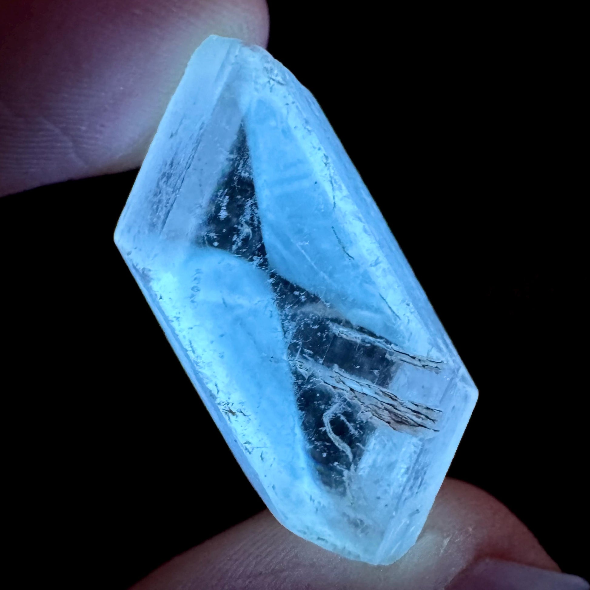Hourglass Selenite | Phosphorescent UV Reactive Gypsum Crystal from Canada