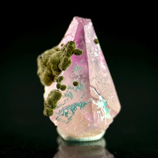 Gem Cobaltoan Calcite with Kolwezite & Chrysocolla | translucent pink crystal cluster, mineral specimen