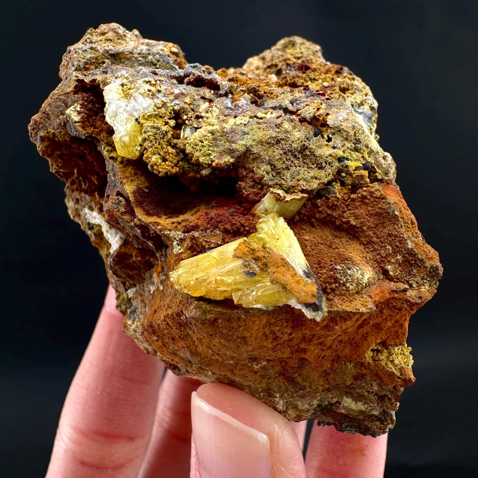 Legrandite | yellow crystal on matrix, rare mineral specimen