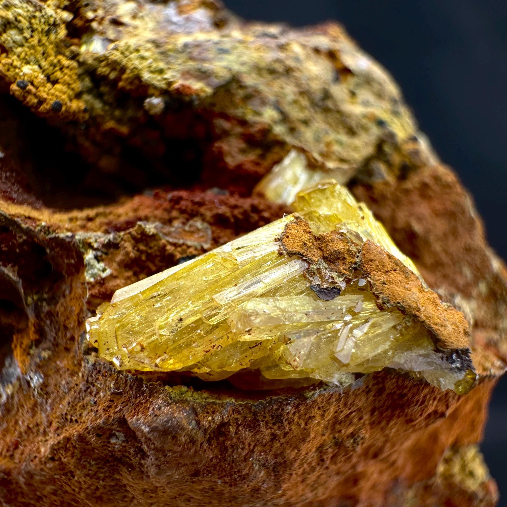Legrandite | yellow crystal on matrix, rare mineral specimen