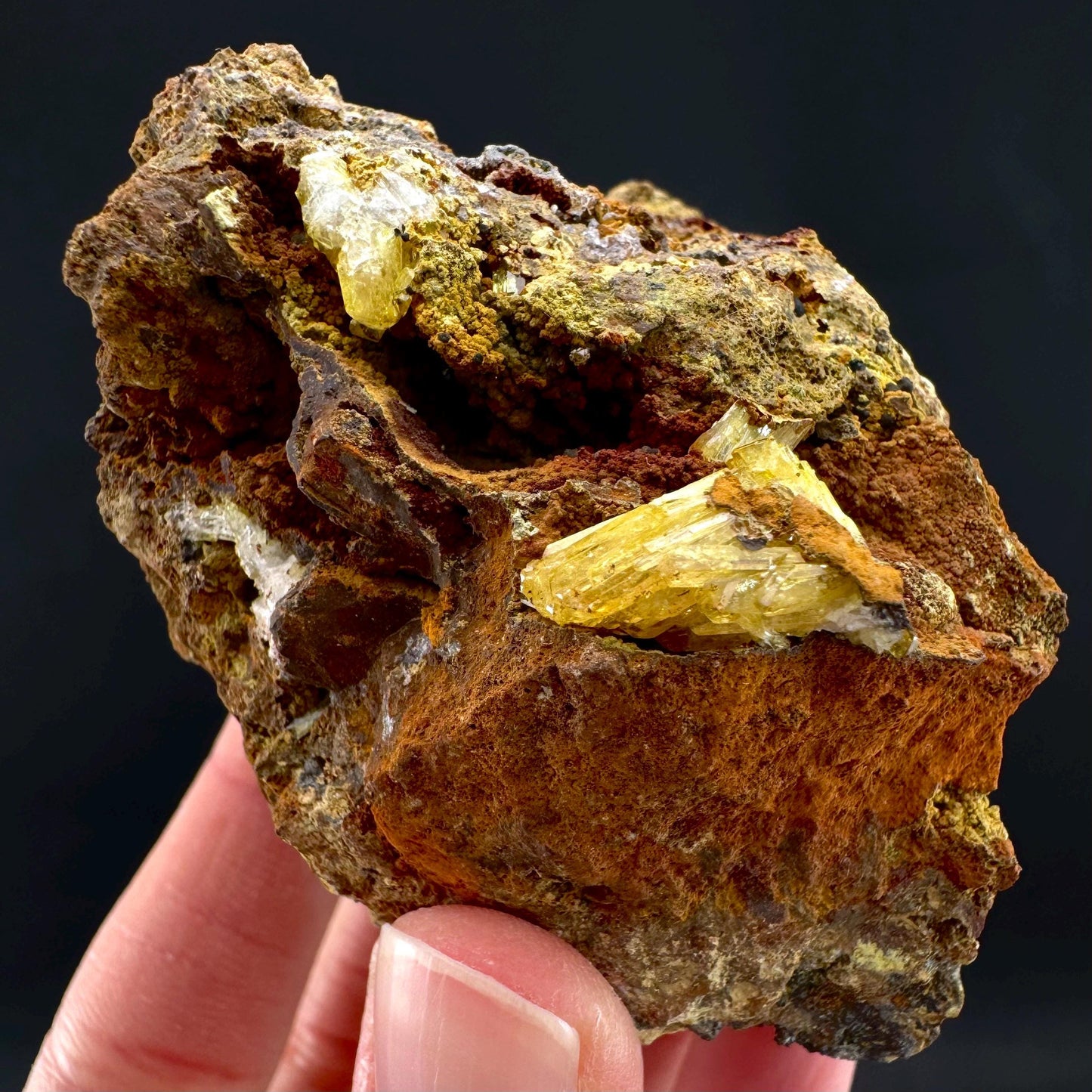 Legrandite | yellow crystal on matrix, rare mineral specimen