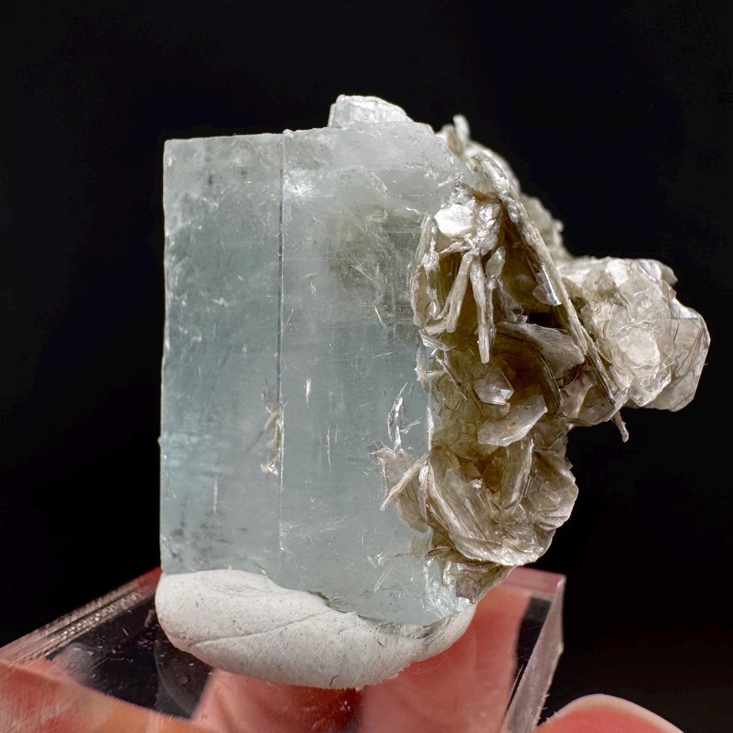 Aquamarine with Muscovite | terminated blue beryl crystal, natural mineral specimen