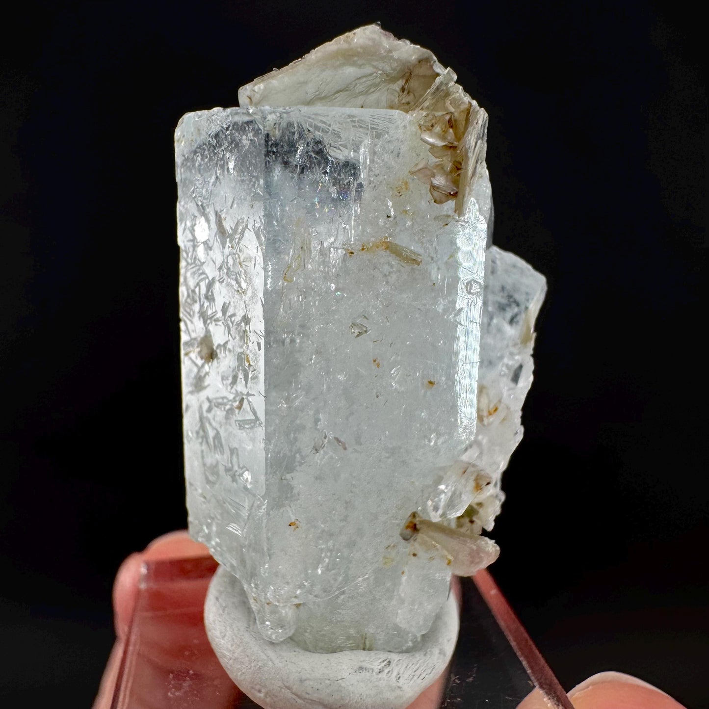 Aquamarine with Muscovite | terminated blue beryl crystal, natural mineral specimen