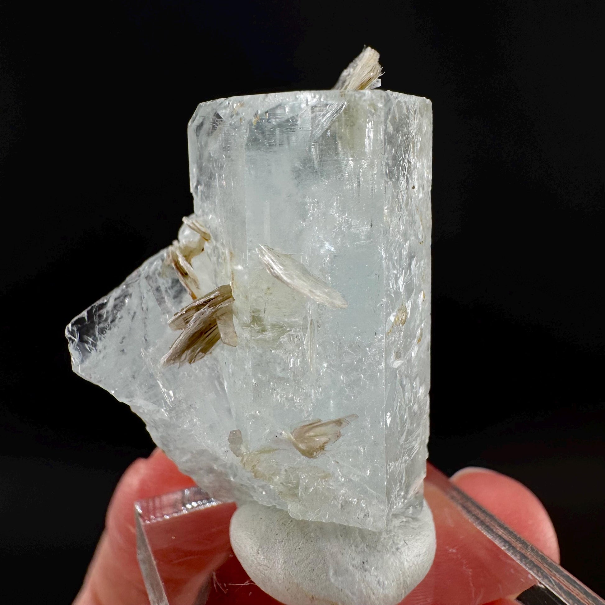 Aquamarine with Muscovite | terminated blue beryl crystal, natural mineral specimen