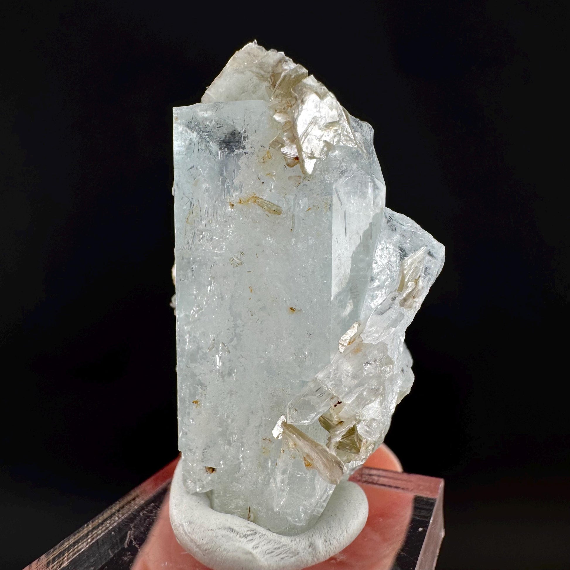 Aquamarine with Muscovite | terminated blue beryl crystal, natural mineral specimen